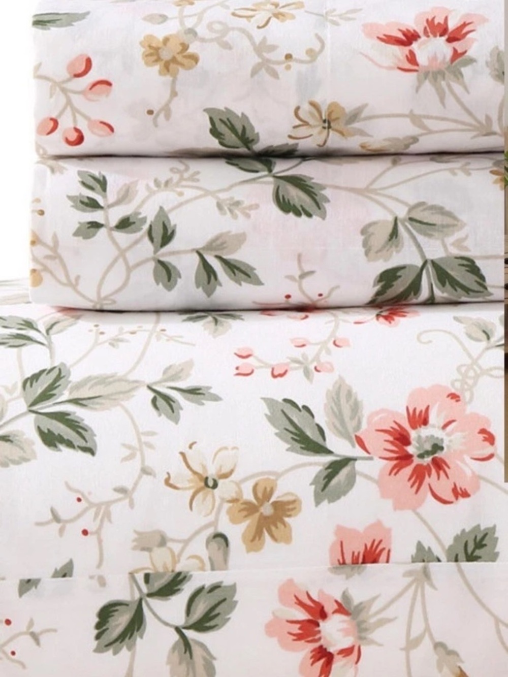 Laura Ashley ~ FULL ~ Meadow Floral Beige 4 Pc Sheet Set ~ 100% Cotton Percale - Picture 6 of 8